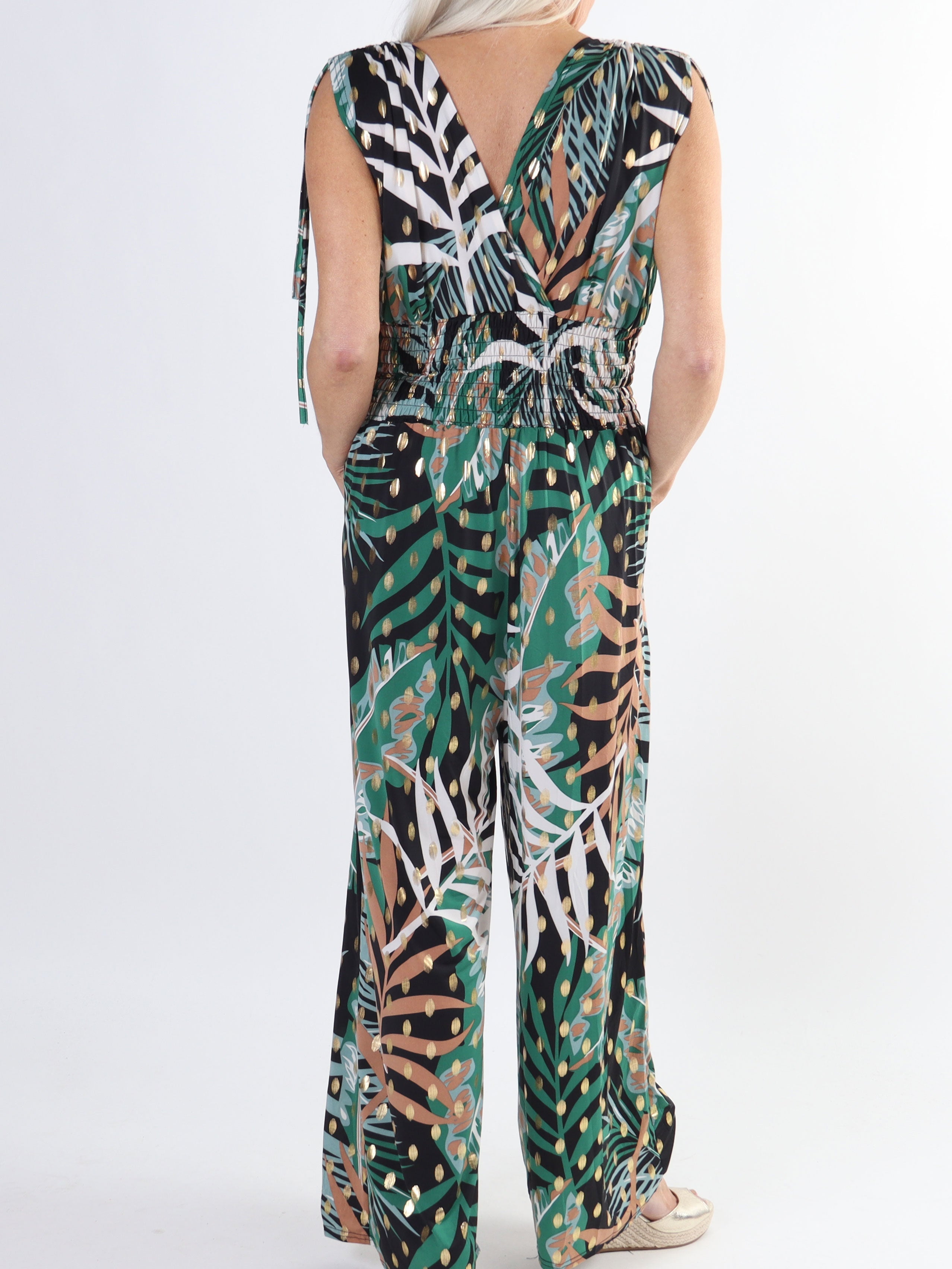 Pams Forest Jumpsuit N/S - Jumpsuit med bladmönster i plusstorlek